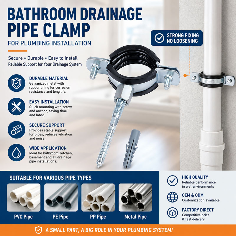 Heavy Duty Bathroom Drain Pipe Clamp – Secure Support for Reliable Plumbing Systems