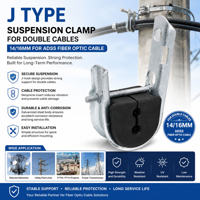 J Type Suspension Clamp for Double Cables 14/16mm for ADSS Fiber Optic Cable