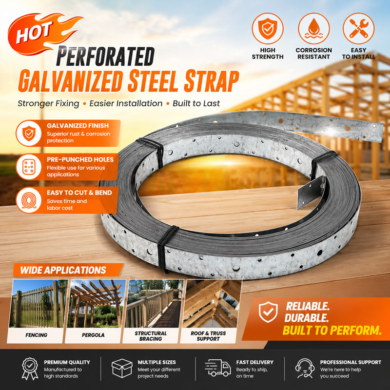 30M Galvanized Steel Strapping for Wood Beams & Rafters | Perforated Bracing Strap
