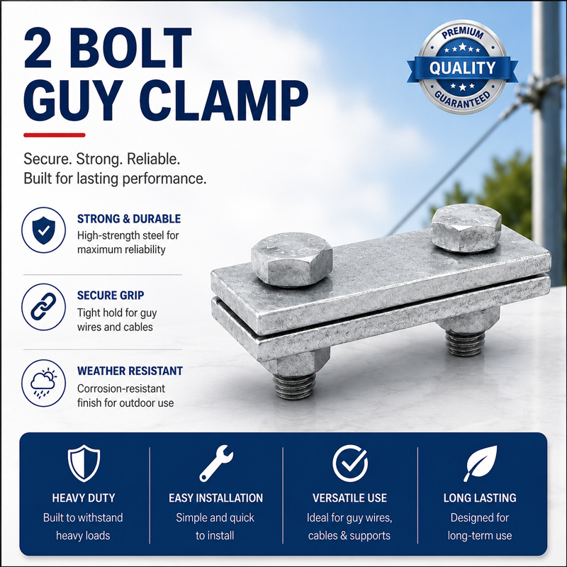 Pole Line Hardware Galvanized Steel Wire Clamp Straight Two Bolts Suspension Crossover Guy Clamp