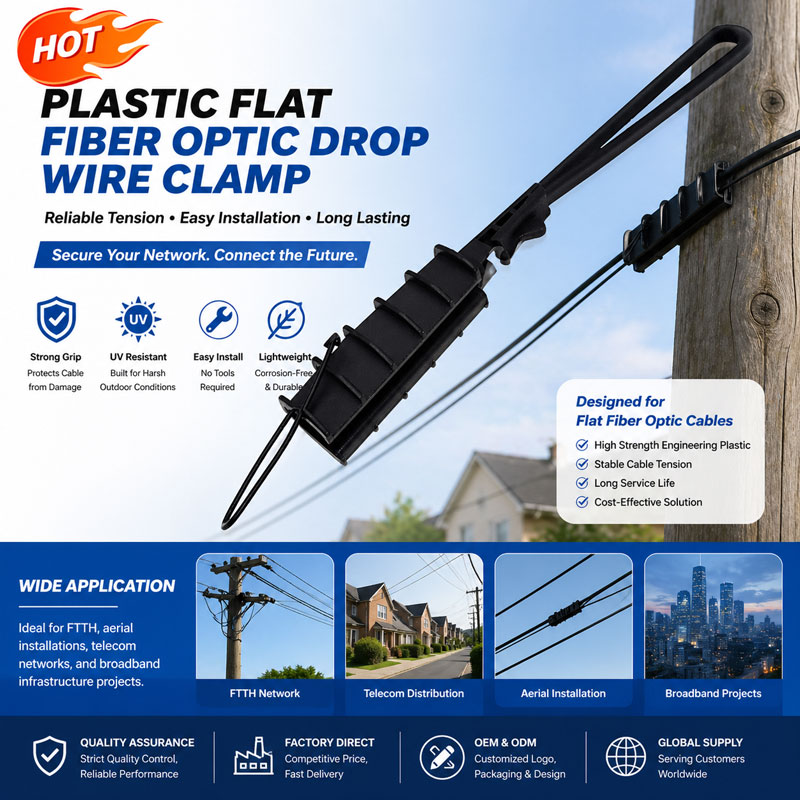 Plastic Flat Fiber Optic Drop Wire Clamp for Telecom Cable Tension Applications