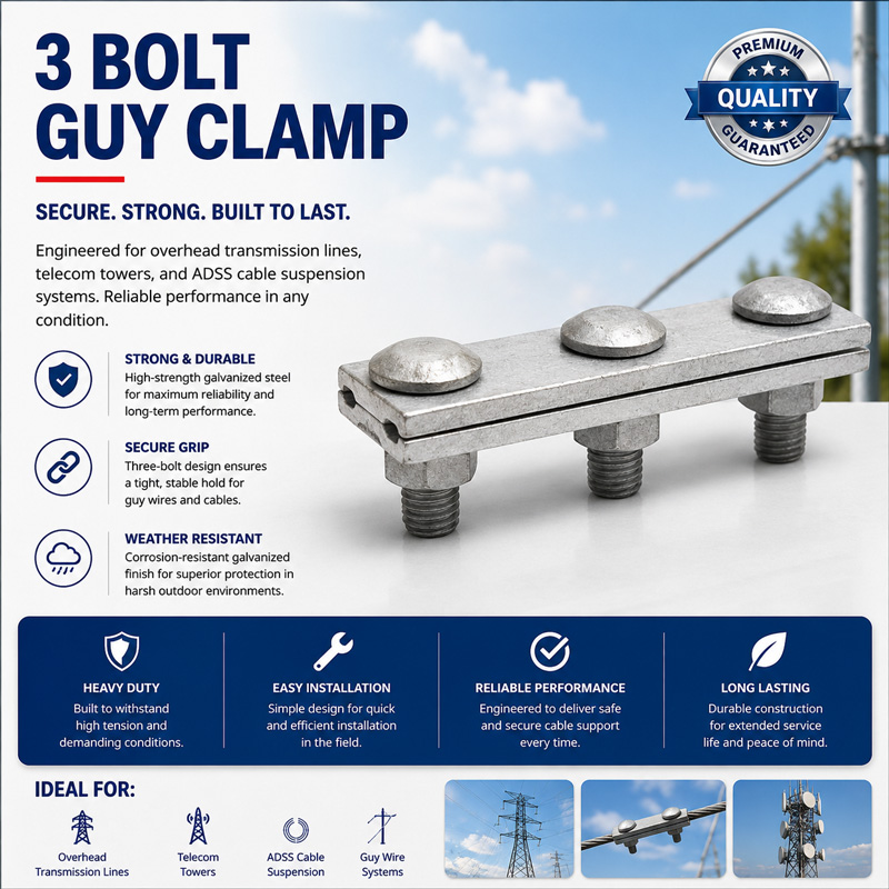 Custom Galvanized Steel Line Cable Clamp Three Bolt Guy Straight Adss Cable Suspension Guy Clamp Custom Galvanized Steel Line Cable Clamp Three Bolt Guy Straight Adss Cable Suspension Guy Clamp