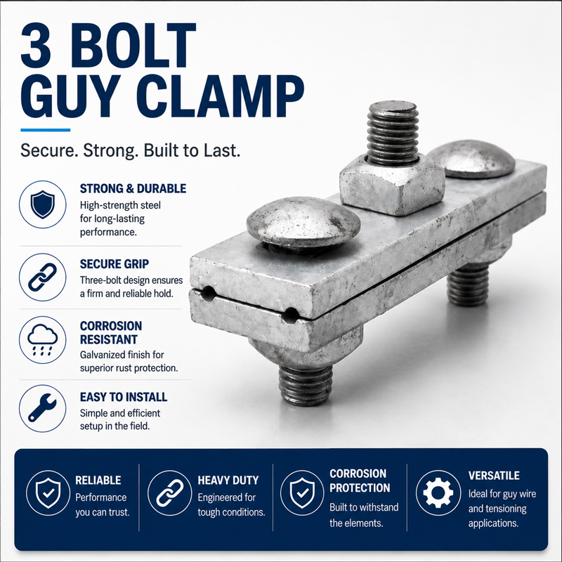 Custom Galvanized Steel Line Cable Clamp Three Bolt Guy Straight Adss Cable Suspension Guy Clamp
