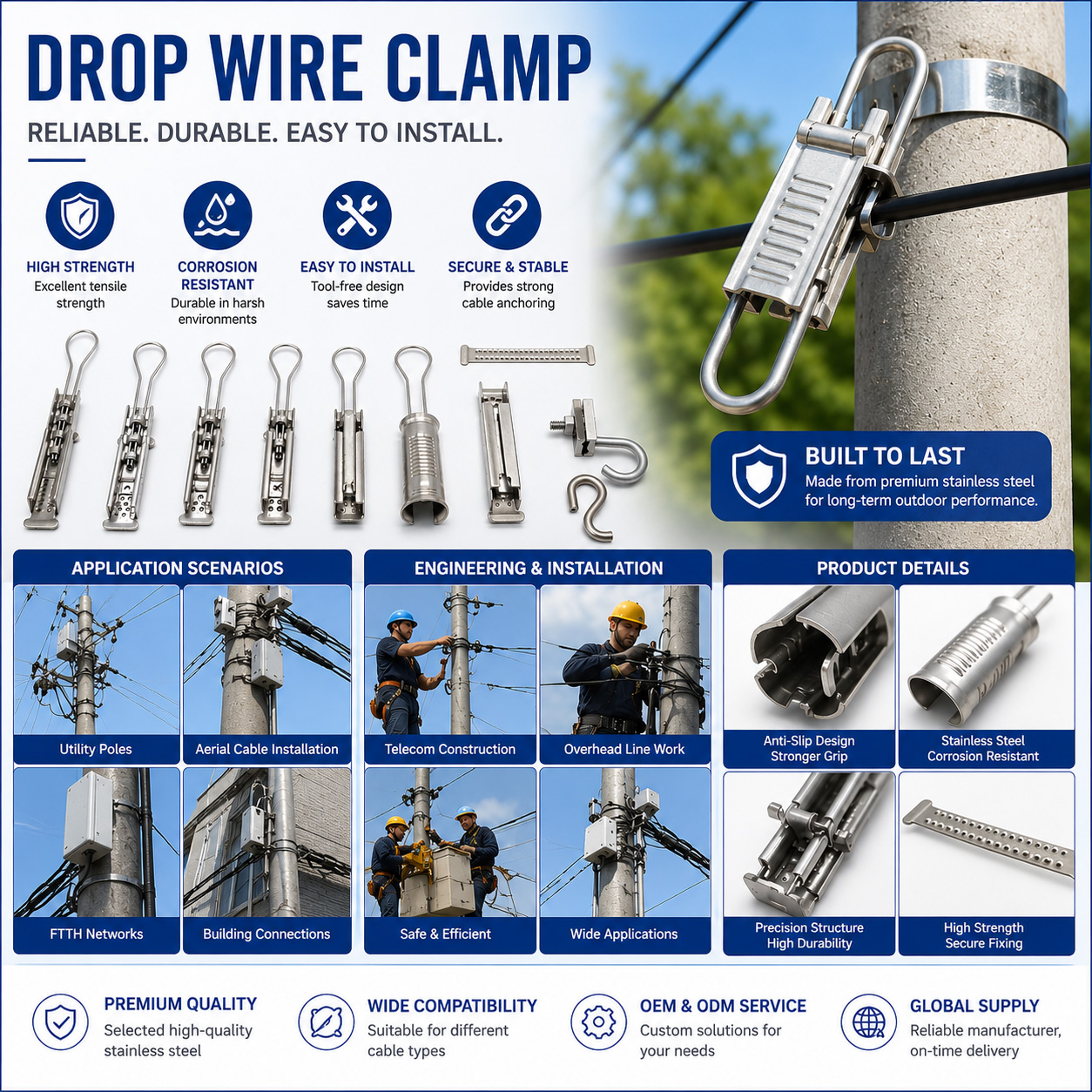 drop wire clamp for aerial cable