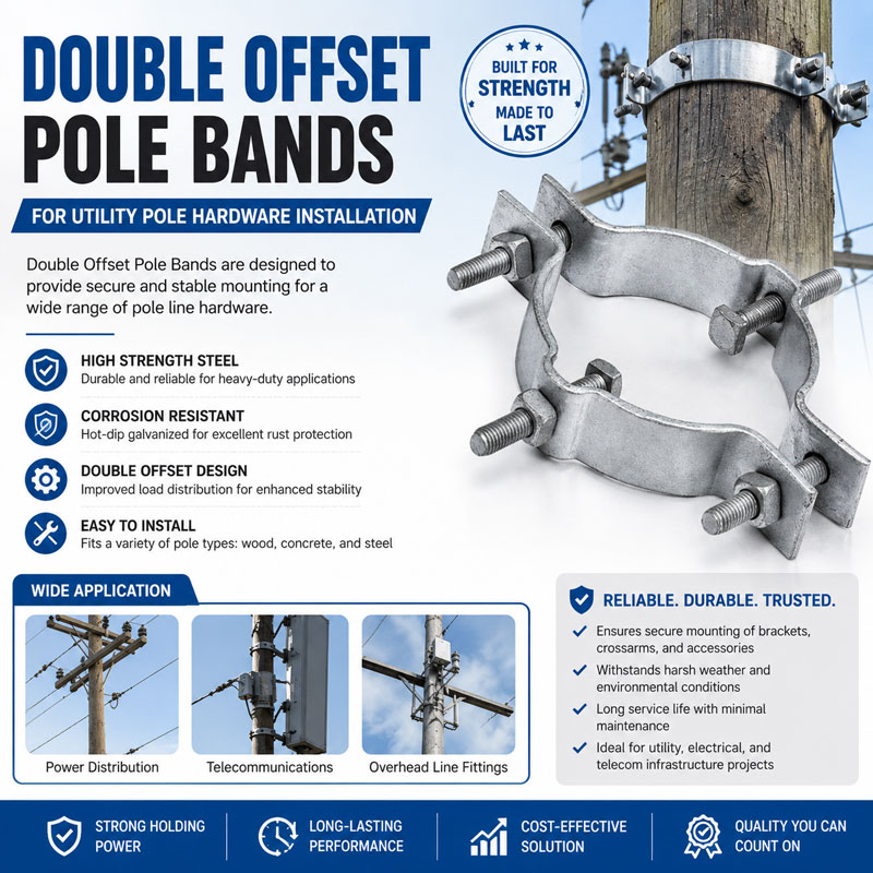 Double Offset Pole Bands for Utility Pole Hardware Installation