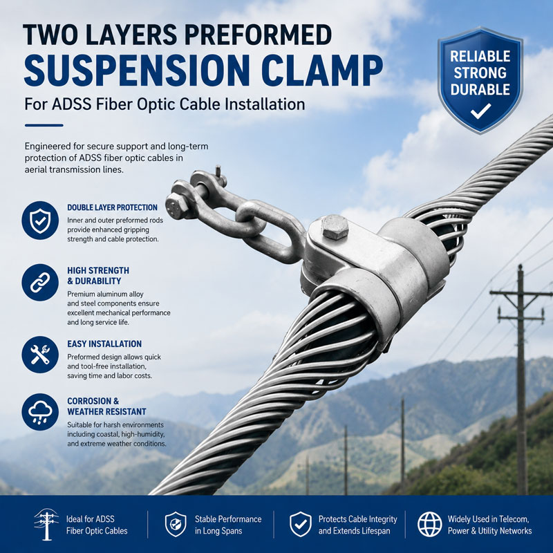 Two Layers Preformed Suspension Clamp for ADSS Fiber Optic Cable Installation