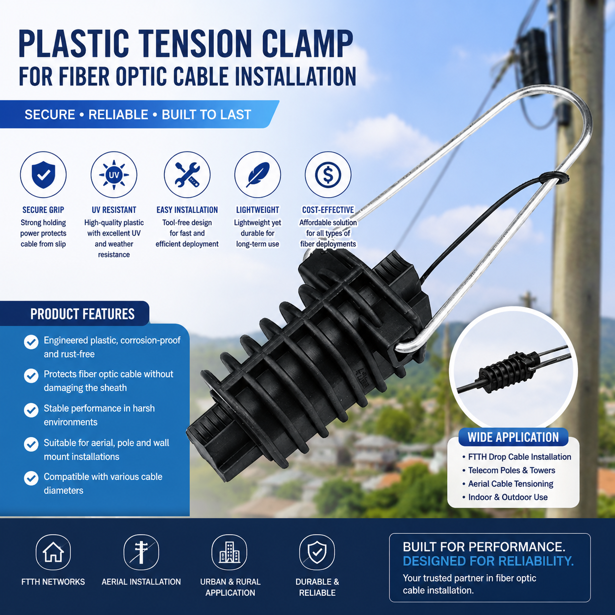 Plastic Tension Clamp — Reliable Solution for Fiber Optic Cable Installation