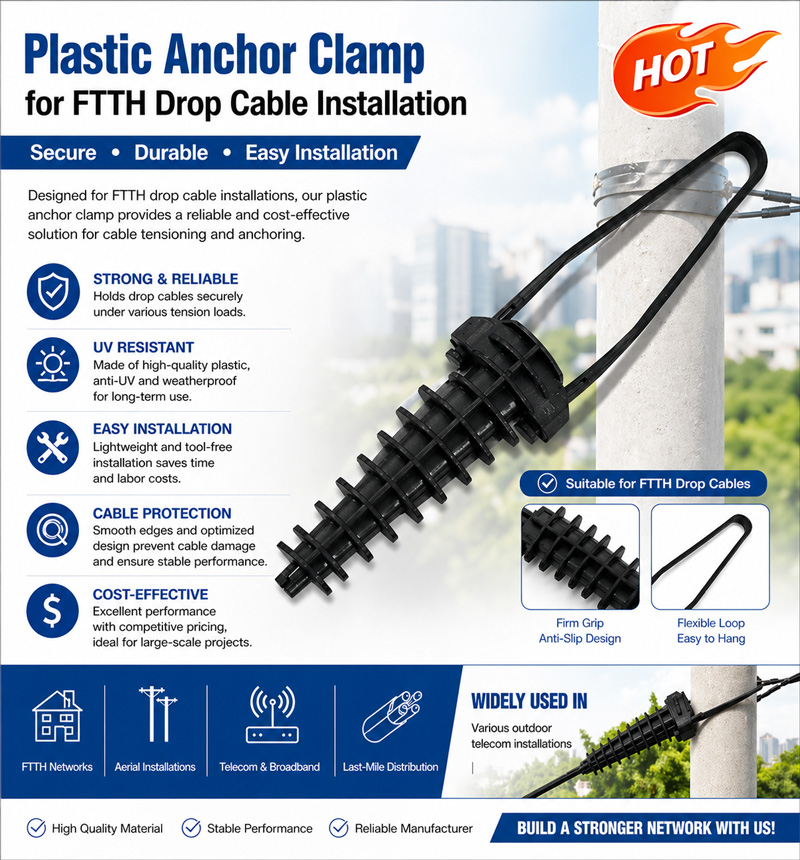 Plastic Anchor Clamp for FTTH Drop Cable Installation